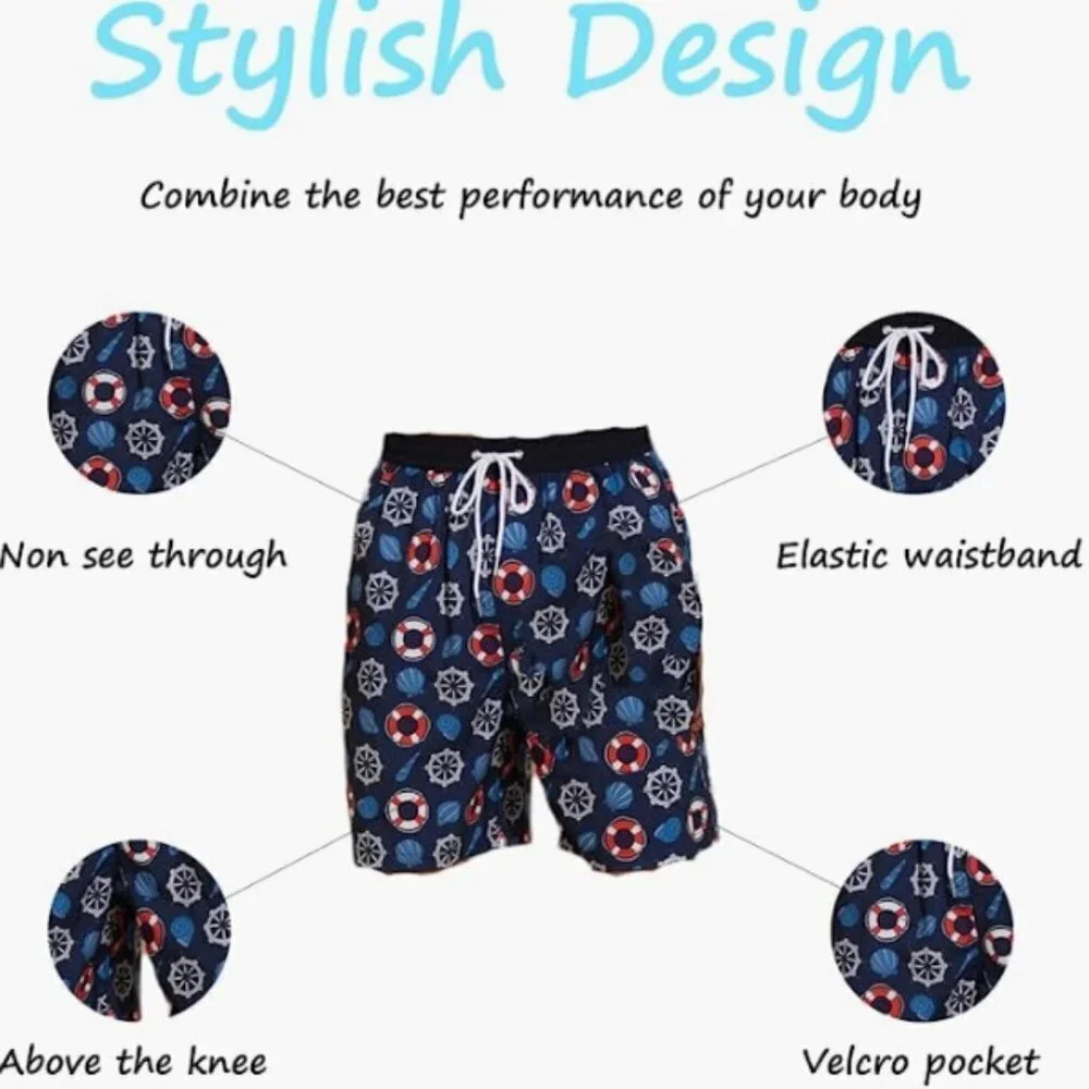 Men's Swim Trunks with Mesh Lining, Quick Dry Board Shorts with Pockets
